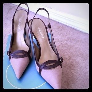 Nine west chocolate flannel slingbacks
